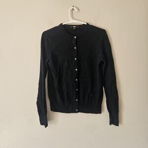 Uniqlo Cashmere Sweater Womens Small Black Cardigan Sweater Button Up